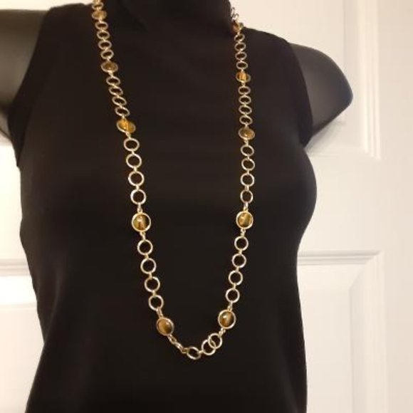 Chaps Gold Tone Chain with Amber Tiger Tone Beads - Picture 2 of 11